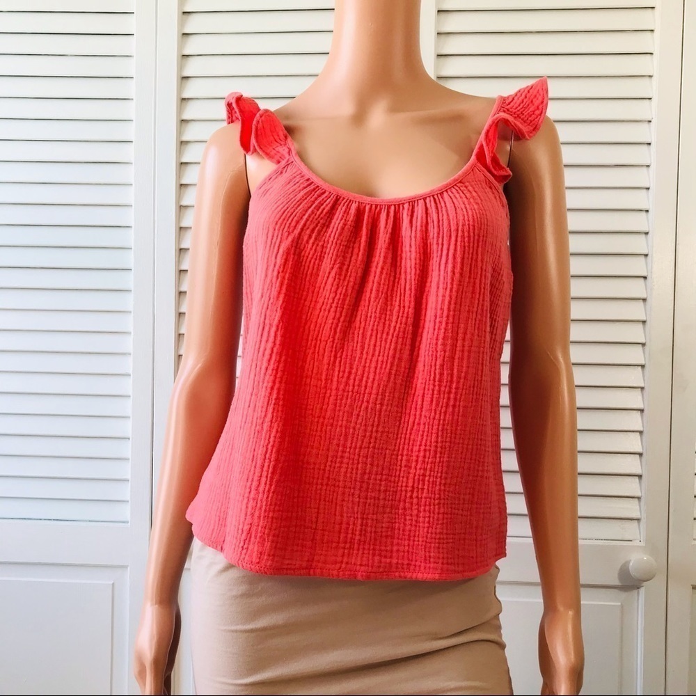 New Drew Coral Ruffle Tank Top Gauze Cotton Crop Top Size Xs